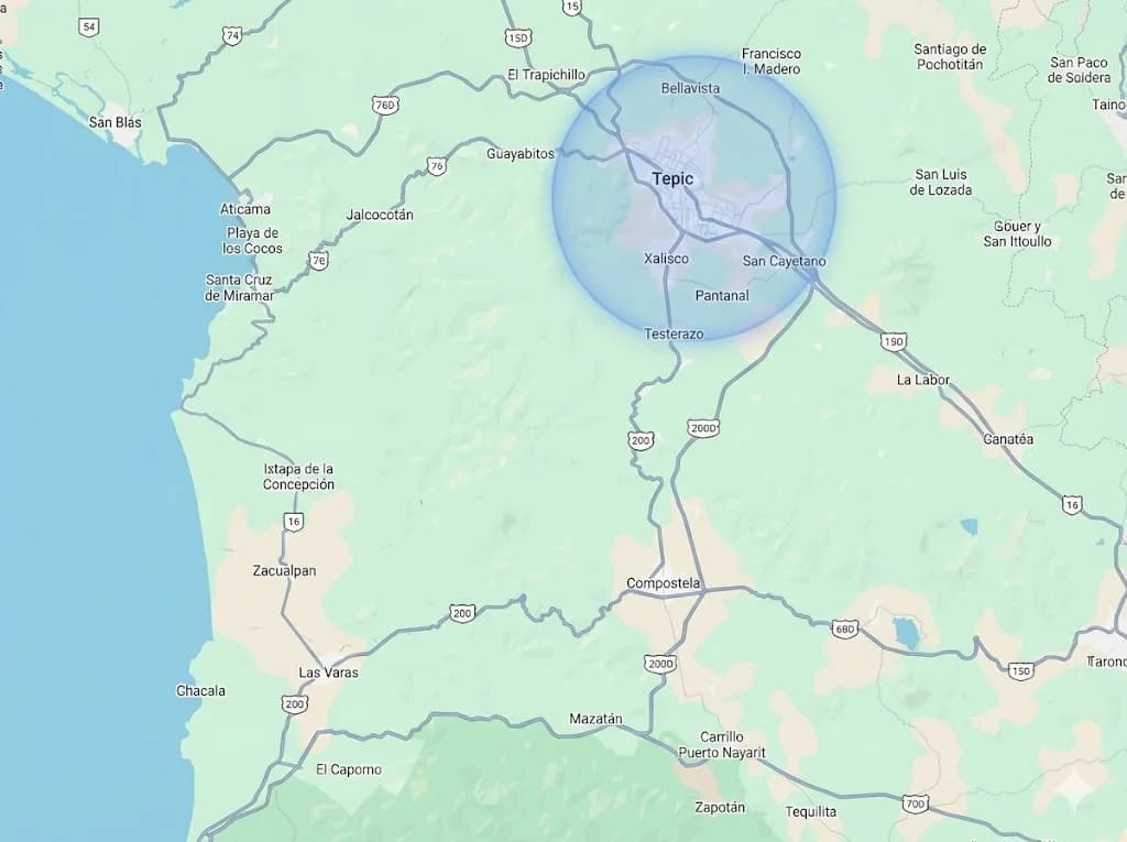 Mapa de cobertura de servicios eléctricos en Tepic y Nayarit